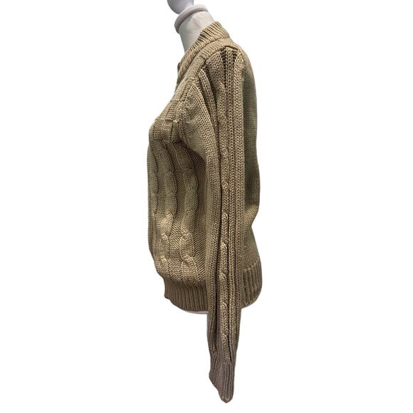 Vintage Unisex Tan Chunky Cable Knit Zip Sweater Jacket Acrylic Medium - Picture 7 of 11